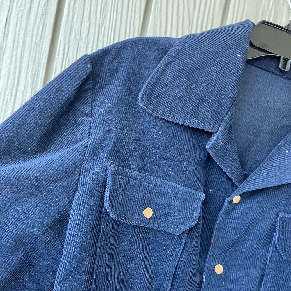 VTG 70s West Cal Cord Trucker Jacket Navy Snap Workwear Ranchwear